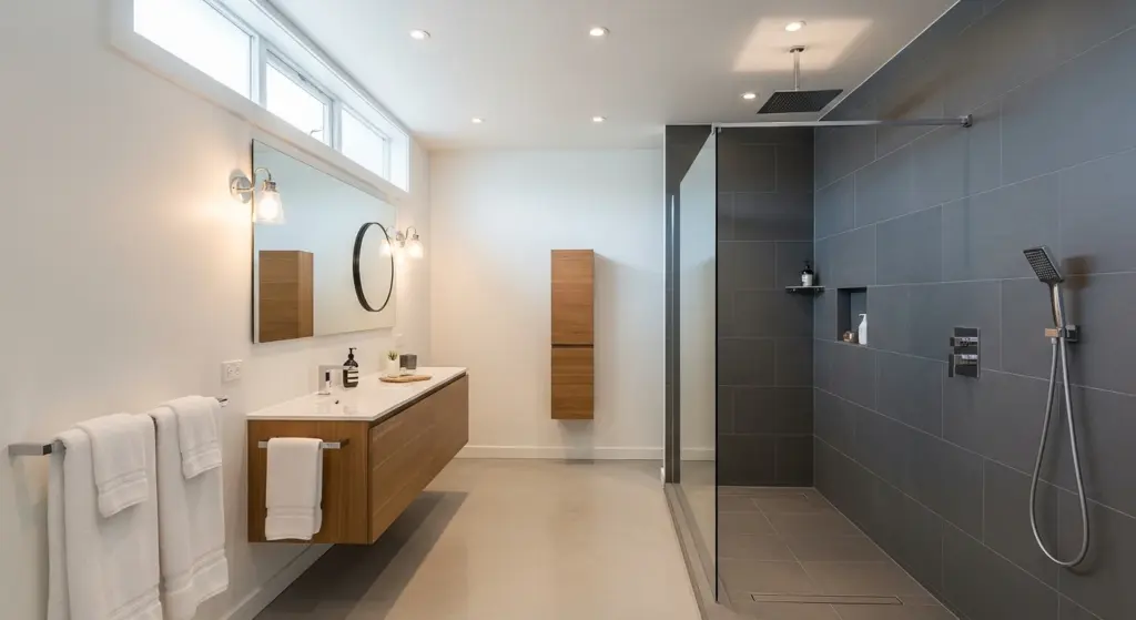Narrow Bathroom with Walk-In Shower