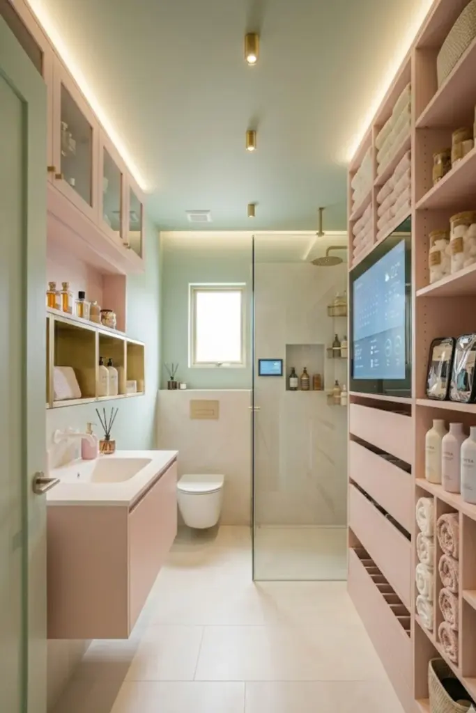 Small bathroom with soft pastel walls