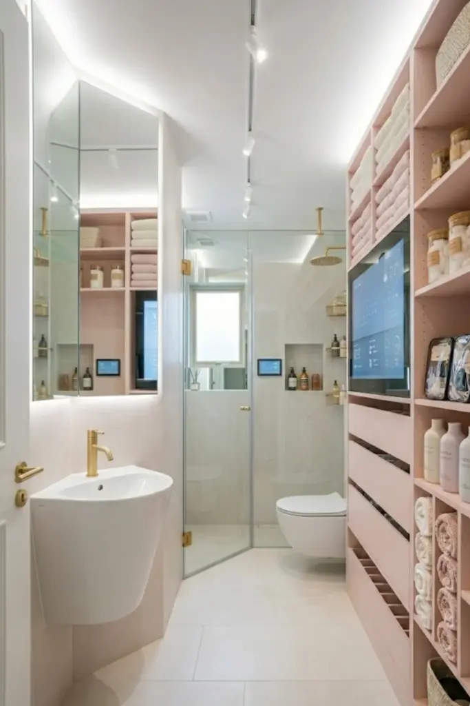 Tiny bathroom with corner sink