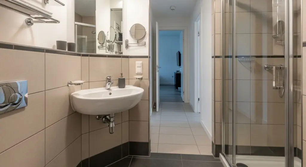 Use a Corner Sink to Free Up Walkway